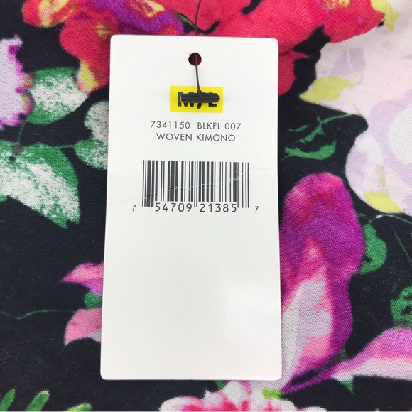 Betsey Johnson Floral Rhapsody Pink Black Fringed Open Front Kimono Wrap M/L - Picture 10 of 11